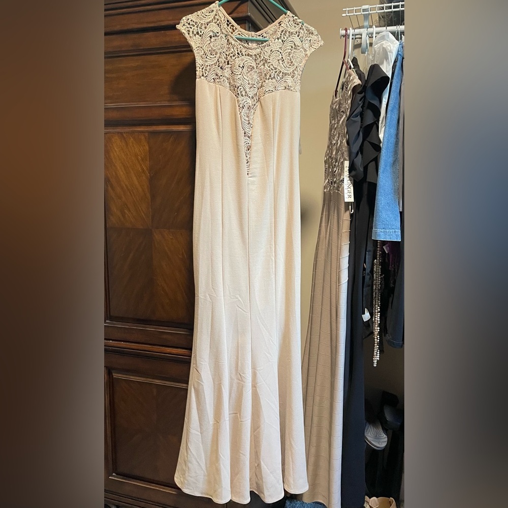 Marisa Christina Cream Crew Neck Maxi Gown Mother of Bride